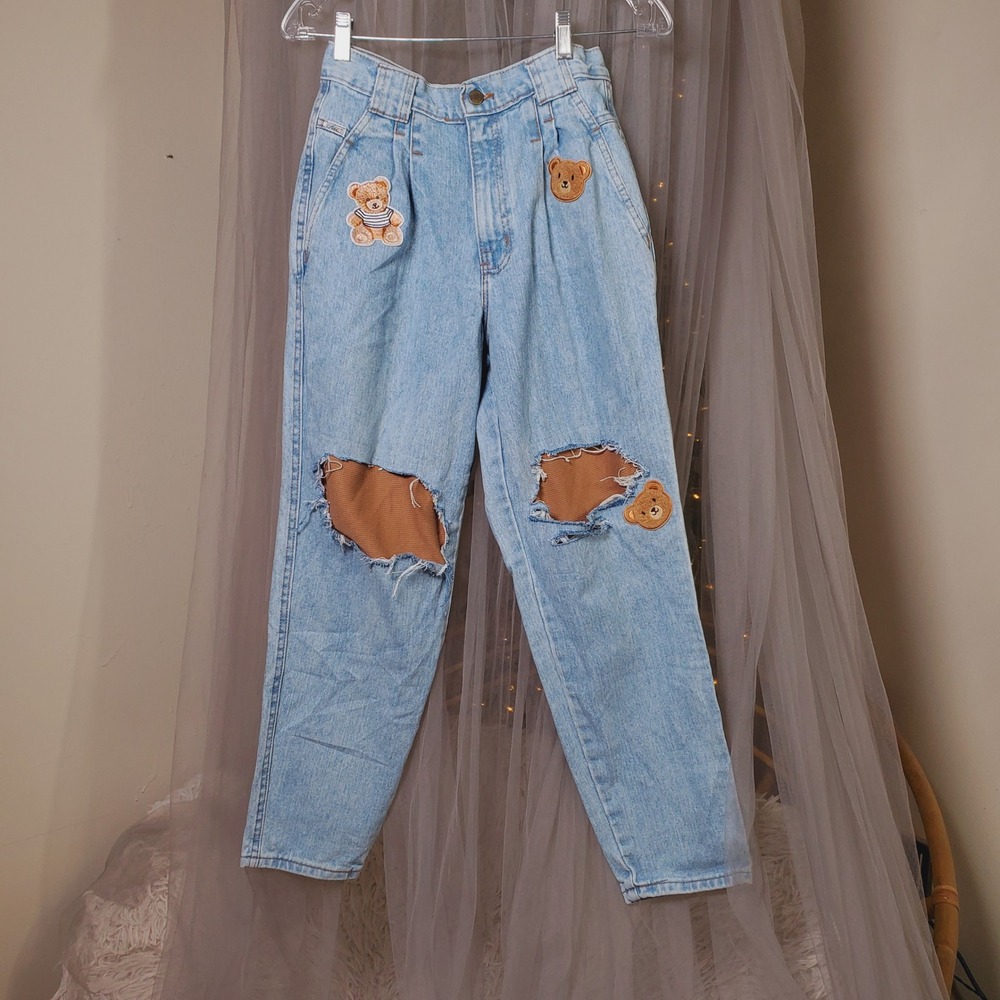 Vintage‎ Chic Barrel Lantern Jeans Whimsical Teddy Bears Distressed Size 28x27